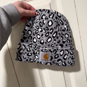 Carhartt Gray and Black Leopard Print Beanie